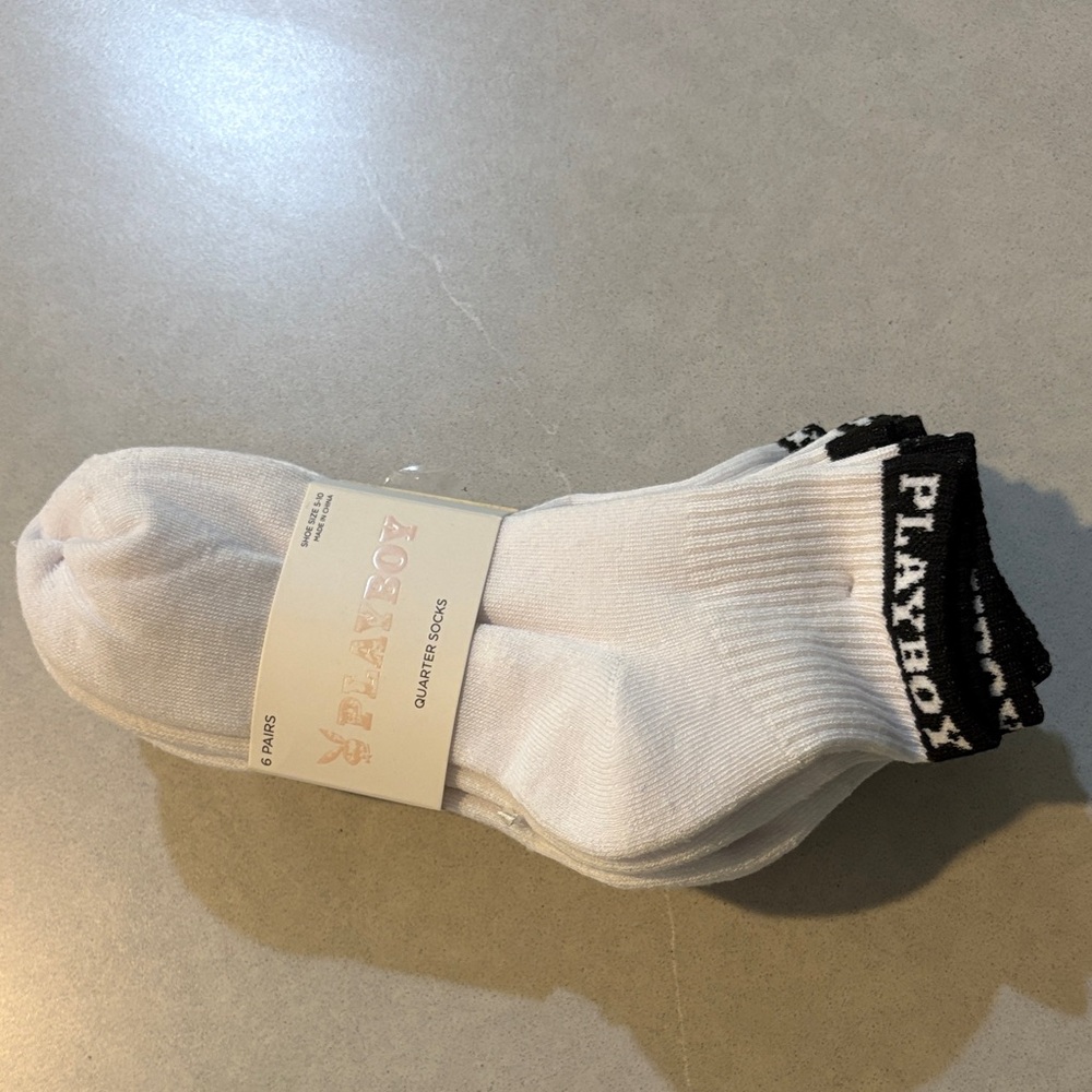 PLAYBOY White Quarter Socks with Black Logo Trim - Men's Pack